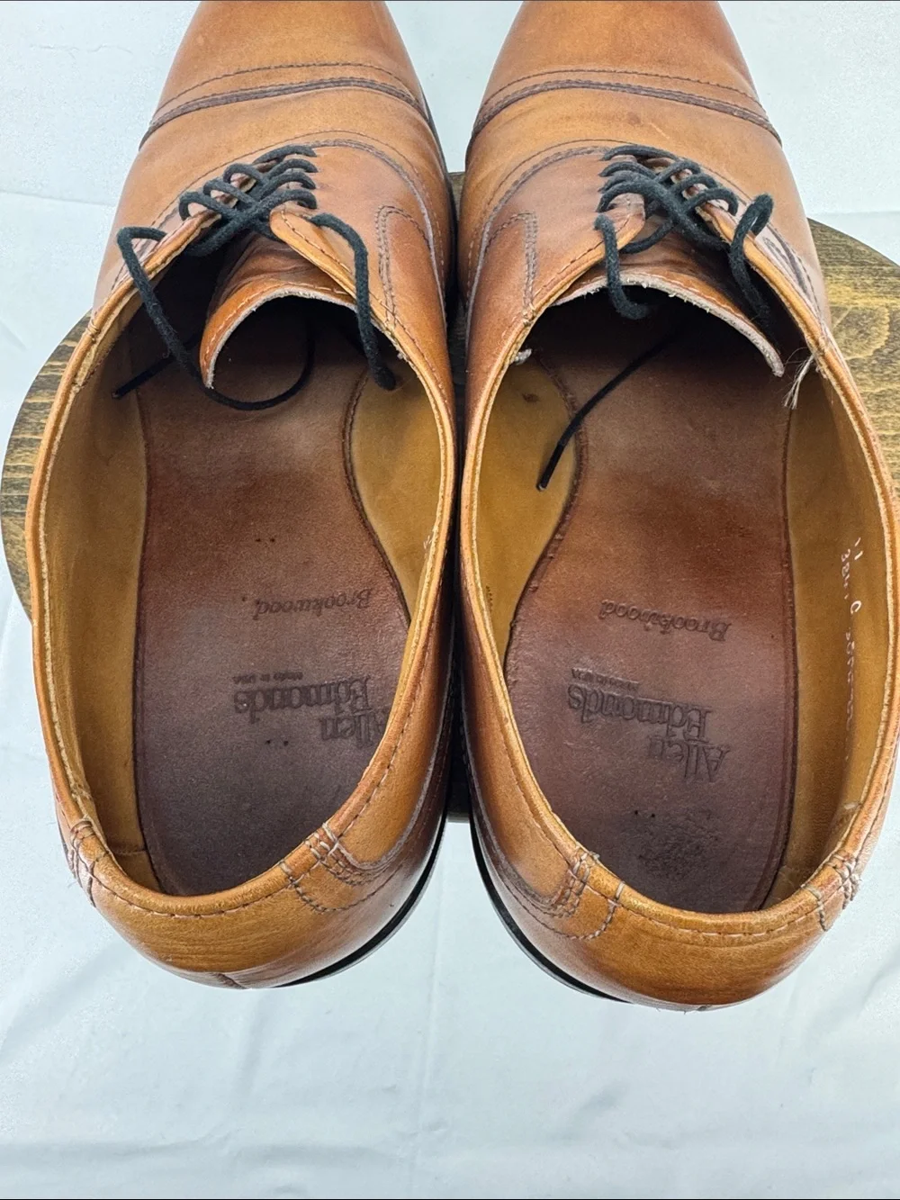 Allen Edmonds Mens Brookwood Leather Cap Toe Dress Shoes in Cognac, sz 11